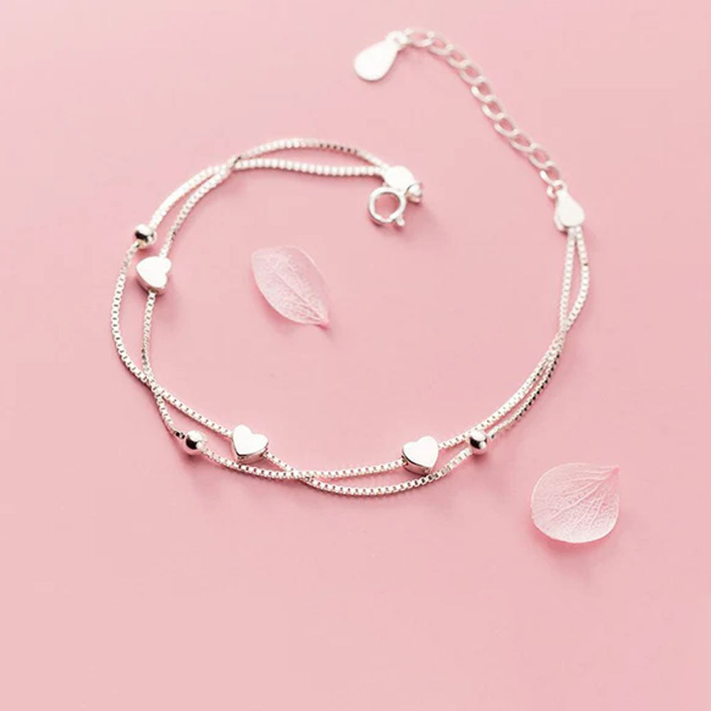Evelisse - Armband med dubbla kedjor och små hjärtan